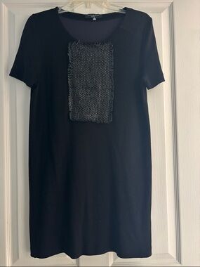 Piazza Sempione Wool Shift Dress with Lamb Leather Panel Sz 48IT/XL/12
